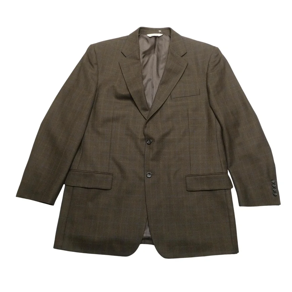 Pronto Uomo Blazer Mens 46L Brown Herringbone Wool Tweed Sport Coat Jacket